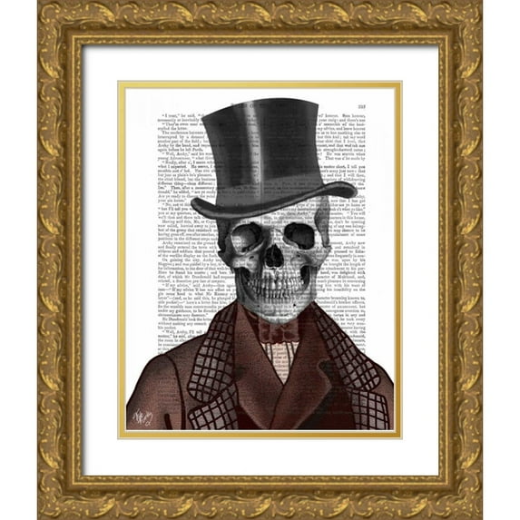 Fab Funky 26x32 Gold Ornate Wood Framed with Double Matting Museum Art Print Titled - Skeleton Gentleman and Top hat