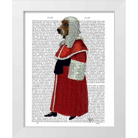 Fab Funky 26x32 White Modern Wood Framed Museum Art Print Titled - Basset Hound Judge Full