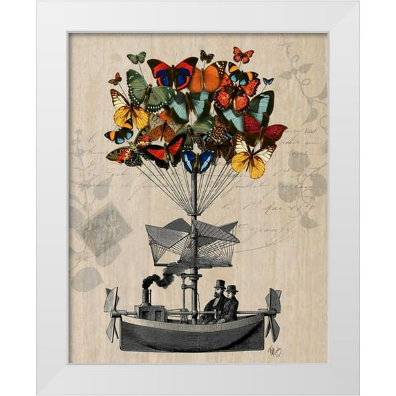 Fab Funky 26x32 White Modern Wood Framed Museum Art Print Titled - Butterfly Airship