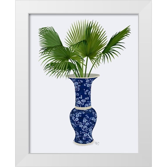 Fab Funky 26x32 White Modern Wood Framed Museum Art Print Titled - Chinoiserie Vase 8, With Plant