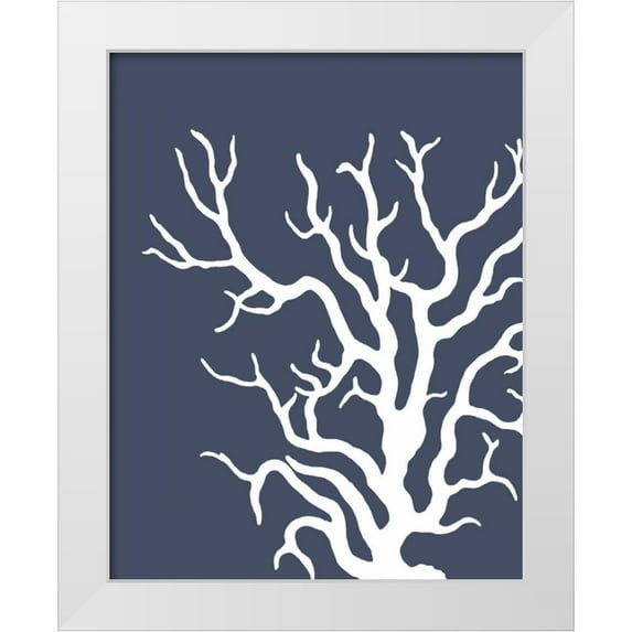 Fab Funky 26x32 White Modern Wood Framed Museum Art Print Titled - Corals White on Indigo Blue a