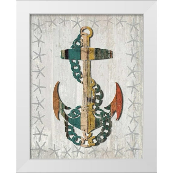 Fab Funky 26x32 White Modern Wood Framed Museum Art Print Titled - Distressed Wood Style Anchor 1