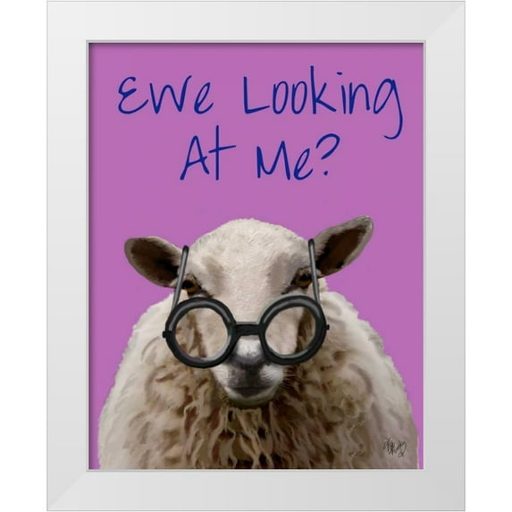 Fab Funky 26x32 White Modern Wood Framed Museum Art Print Titled - Ewe Looking at Me DeNiro Sheep
