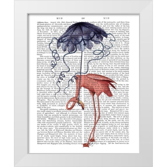 Fab Funky 26x32 White Modern Wood Framed Museum Art Print Titled - Flamingo and Parasol