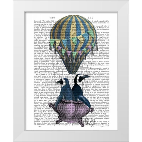 Fab Funky 26x32 White Modern Wood Framed Museum Art Print Titled - Flying Penguins