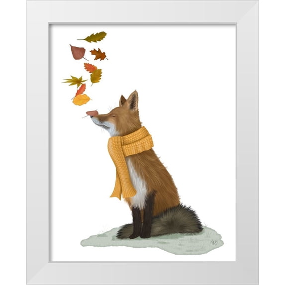 Fab Funky 26x32 White Modern Wood Framed Museum Art Print Titled - Fox Leaves on Nose