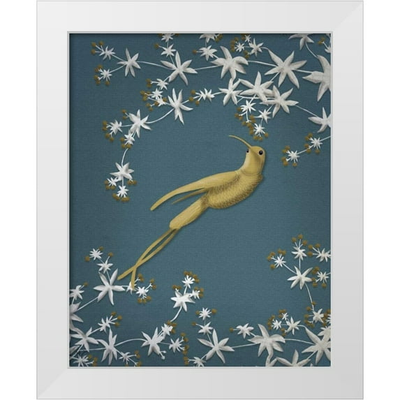 Fab Funky 26x32 White Modern Wood Framed Museum Art Print Titled - Golden Hummingbird 2