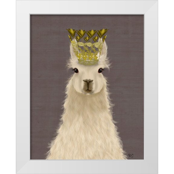 Fab Funky 26x32 White Modern Wood Framed Museum Art Print Titled - Llama Queen