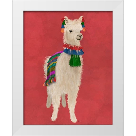 Fab Funky 26x32 White Modern Wood Framed Museum Art Print Titled - Llama Traditional 1, Full