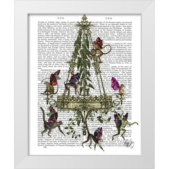 Fab Funky 26x32 White Modern Wood Framed Museum Art Print Titled - Monkey Chandelier