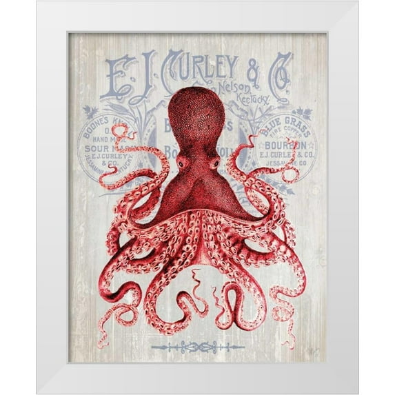 Fab Funky 26x32 White Modern Wood Framed Museum Art Print Titled - Octopus Prohibition Octopus On White
