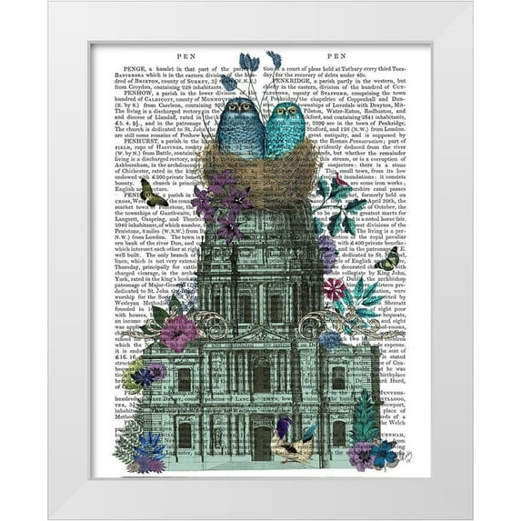 Fab Funky 26x32 White Modern Wood Framed Museum Art Print Titled - Owl Basilica