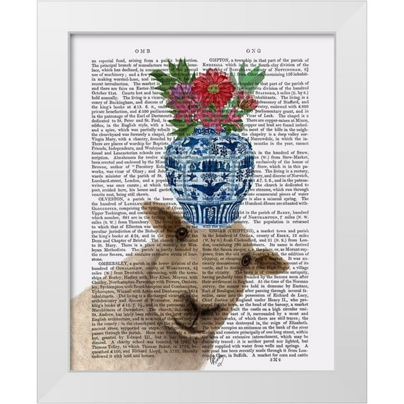 Fab Funky 26x32 White Modern Wood Framed Museum Art Print Titled - Sheep with Vase of Flowers Book Print