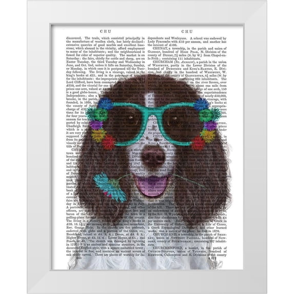 Fab Funky 26x32 White Modern Wood Framed Museum Art Print Titled - Springer Spaniel and Flower Glasses
