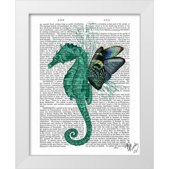 Fab Funky 26x32 White Modern Wood Framed Museum Art Print Titled - Winged Seahorse