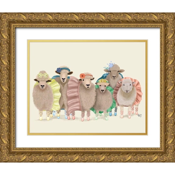 Fab Funky 32x26 Gold Ornate Wood Framed with Double Matting Museum Art Print Titled - Ballet Troupe Sheep