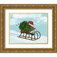 thumbnail image 1 of Fab Funky 32x26 Gold Ornate Wood Framed with Double Matting Museum Art Print Titled - Christmas Holly Hedgehog Sledding, 1 of 4