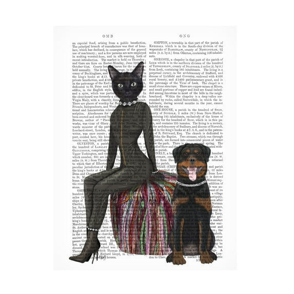 Fab Funky 'Black Cat and Rottweiler Book Print' Canvas Art