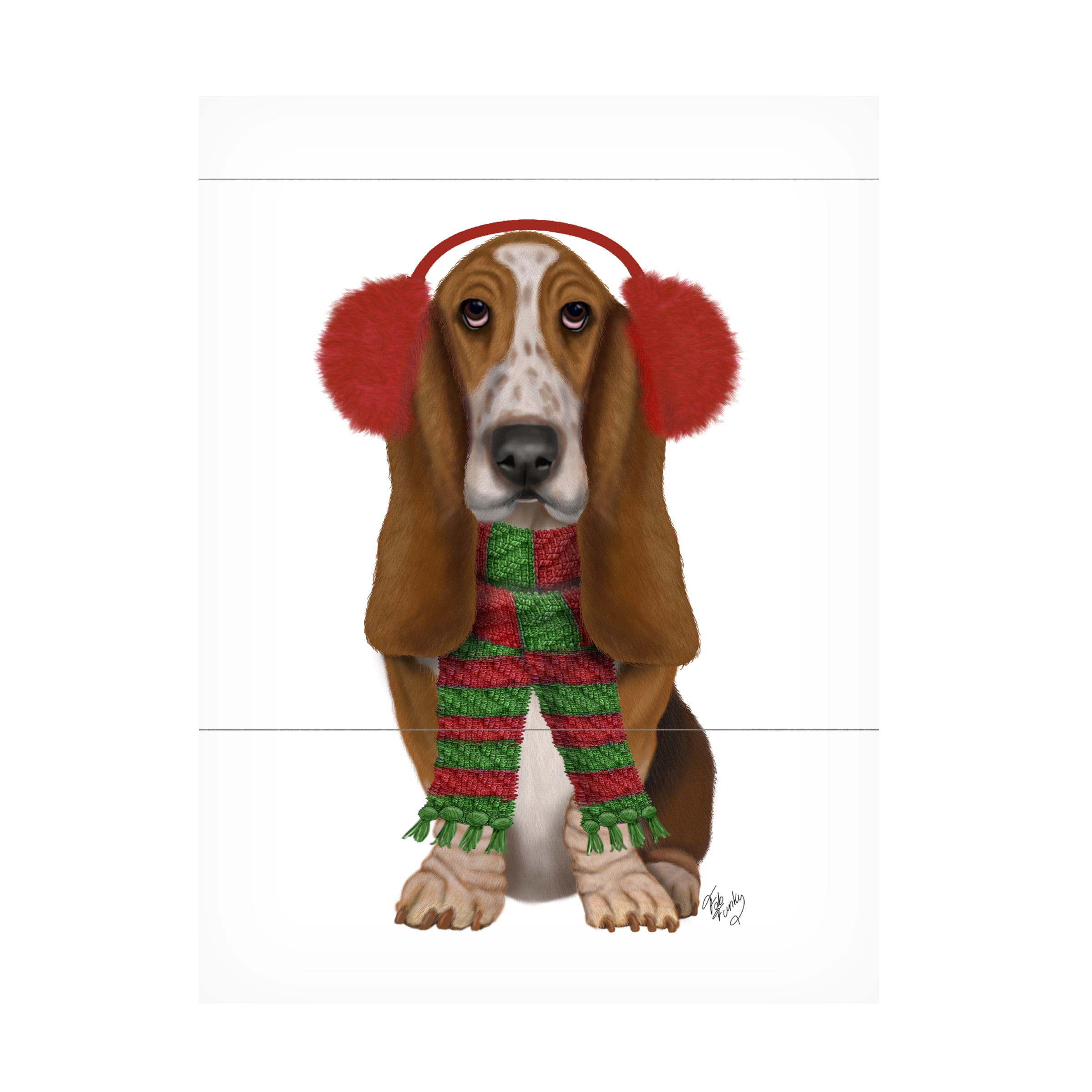 Fab Funky 'Christmas Des Basset Hound and Ear Muffs' Canvas Art