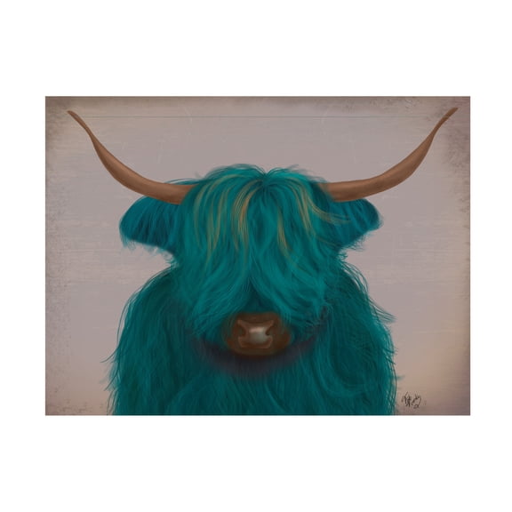 Fab Funky 'Highland Cow 3 Turquoise Portrait' Canvas Art