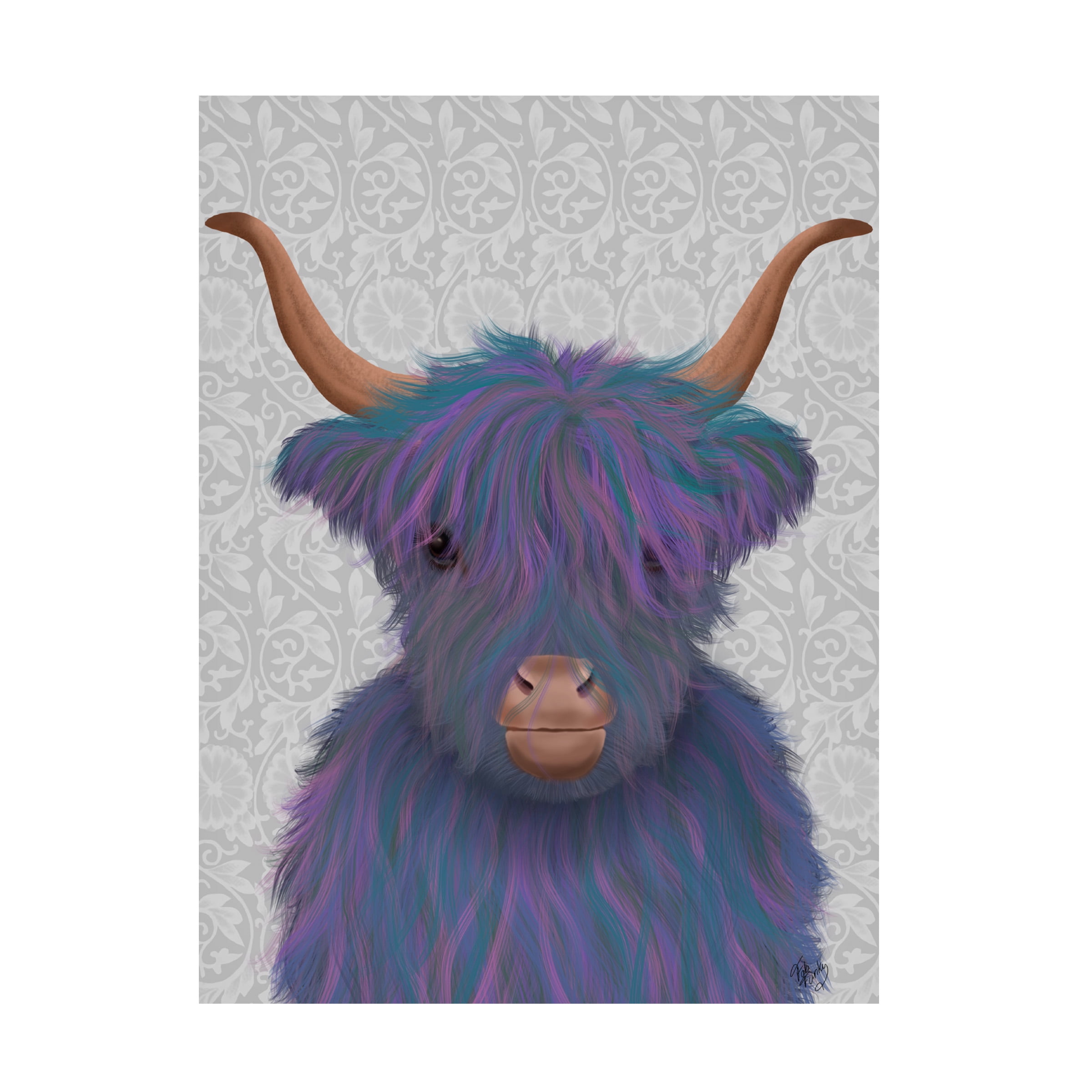 Fab Funky 'Highland Cow 7 Purple Portrait' Canvas Art