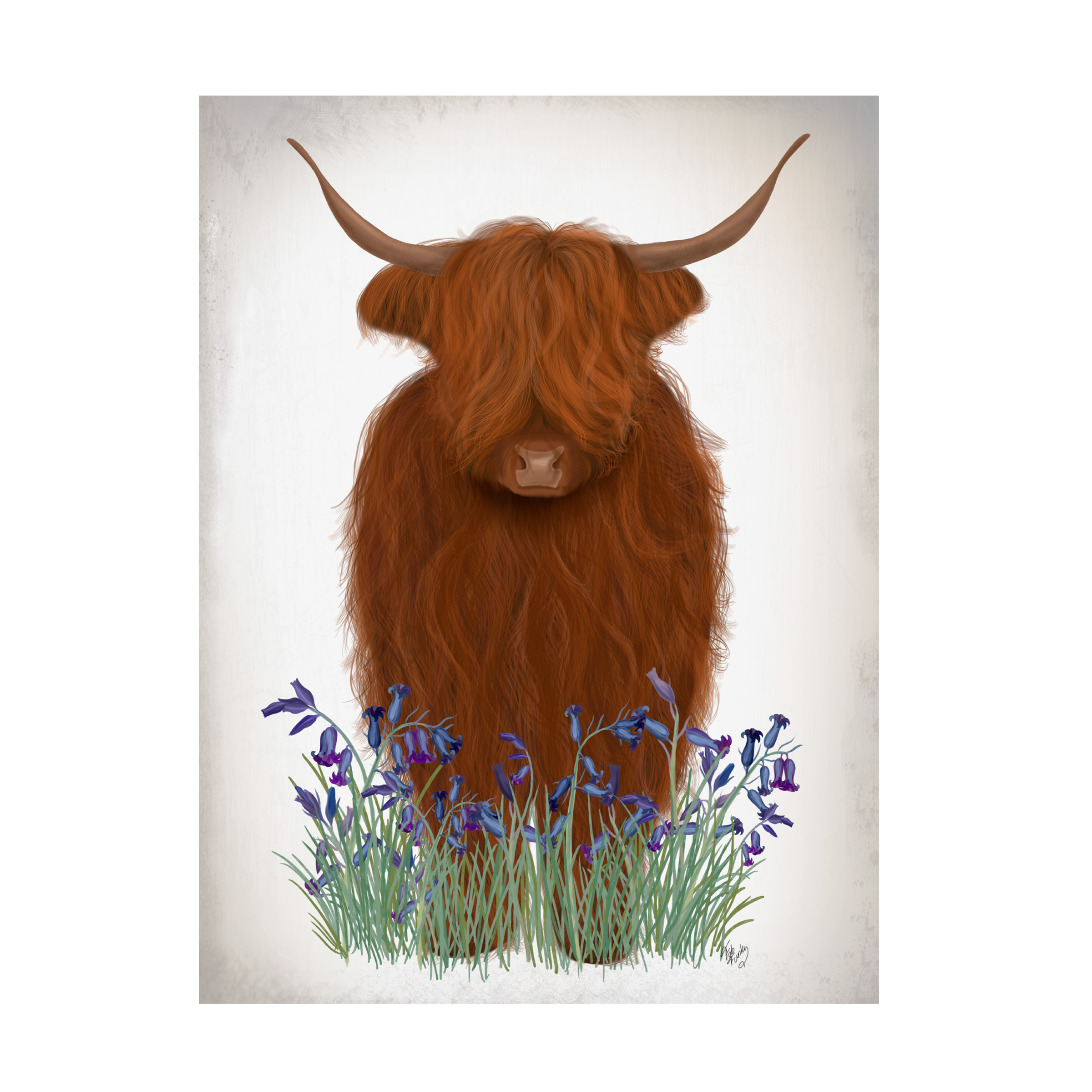 Fab Funky 'Highland Cow Bluebell' Canvas Art