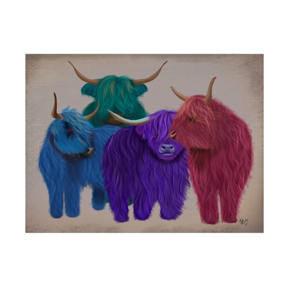 Fab Funky 'Highland Cows Multicolored Herd' Canvas Art