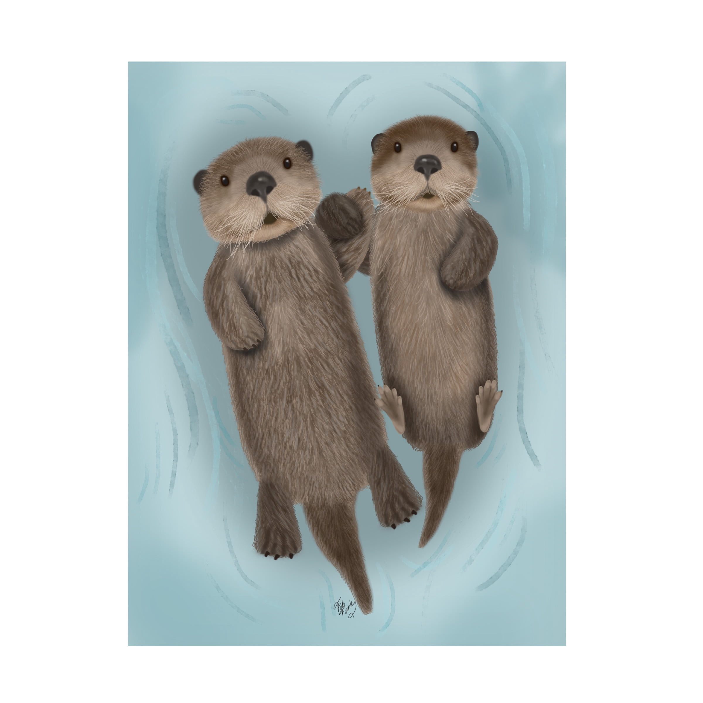 Trademark Fine Art Fab Funky Otters Holding Hands Canvas Wall Art - 14x19