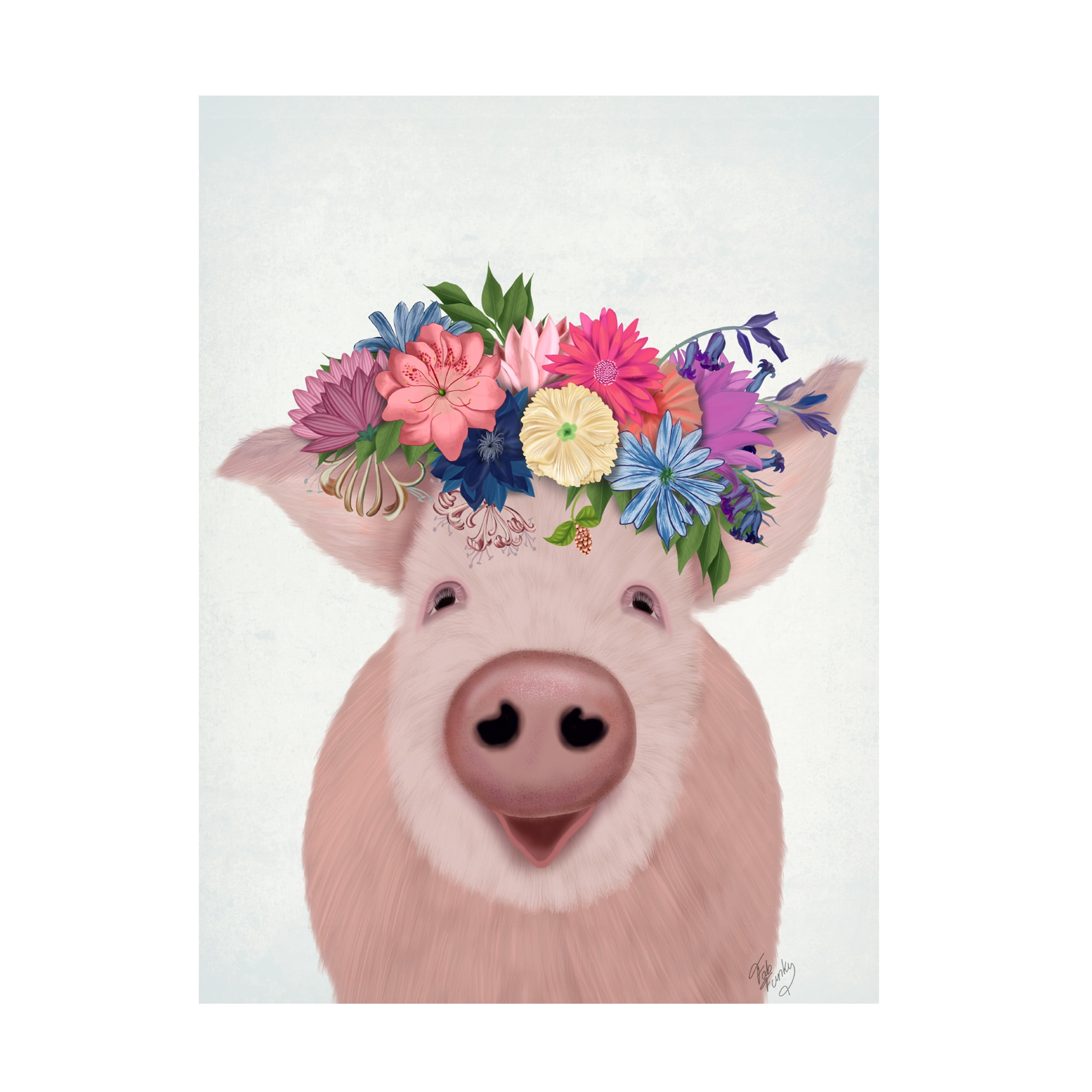 Fab Funky 'Pig and Flower Crown' Canvas Art