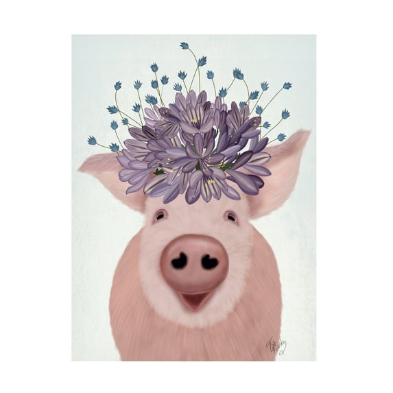 Fab Funky 'Pig and Lilac Flowers' Canvas Art