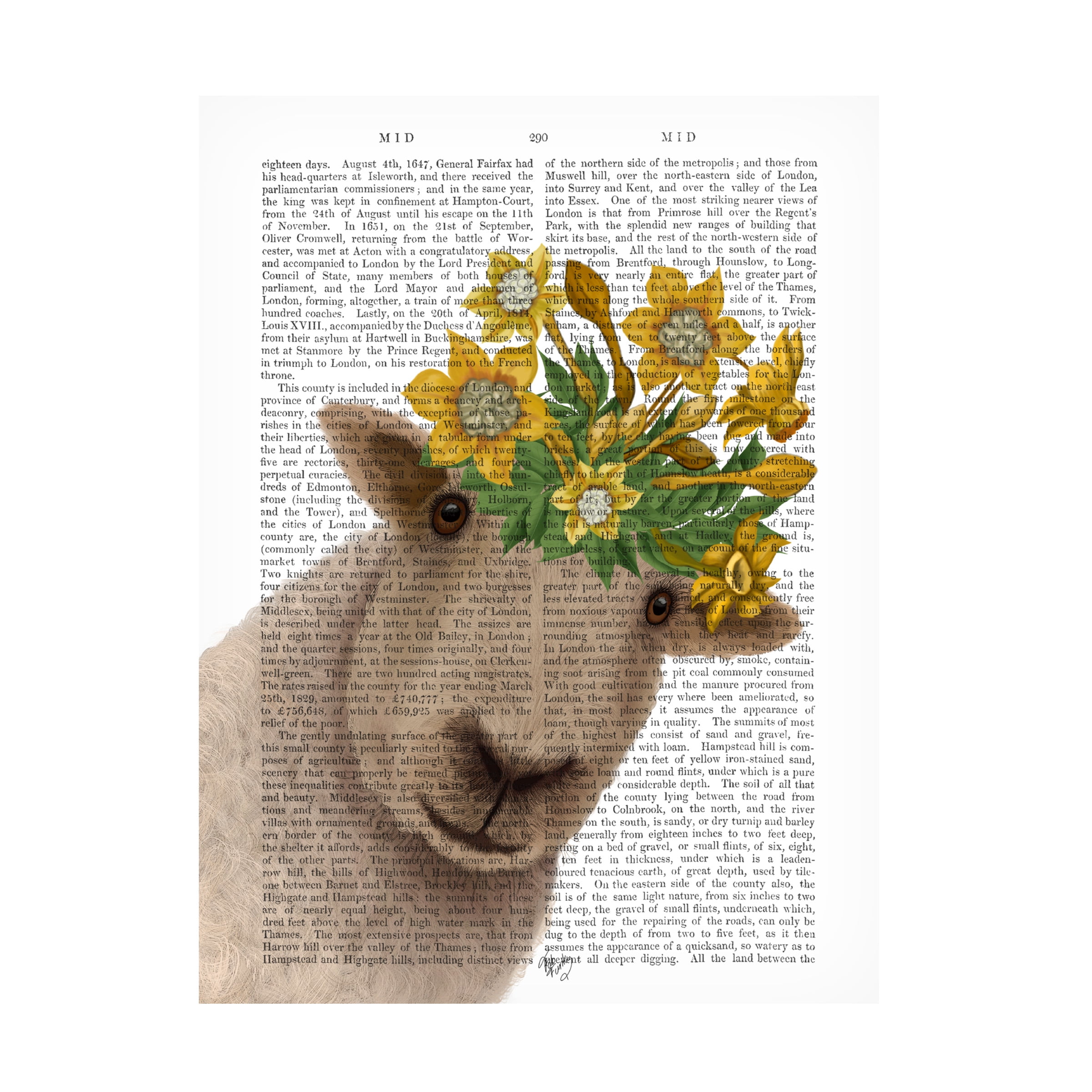 Fab Funky 'Sheep with Daffodil Crown Book Print' Canvas Art