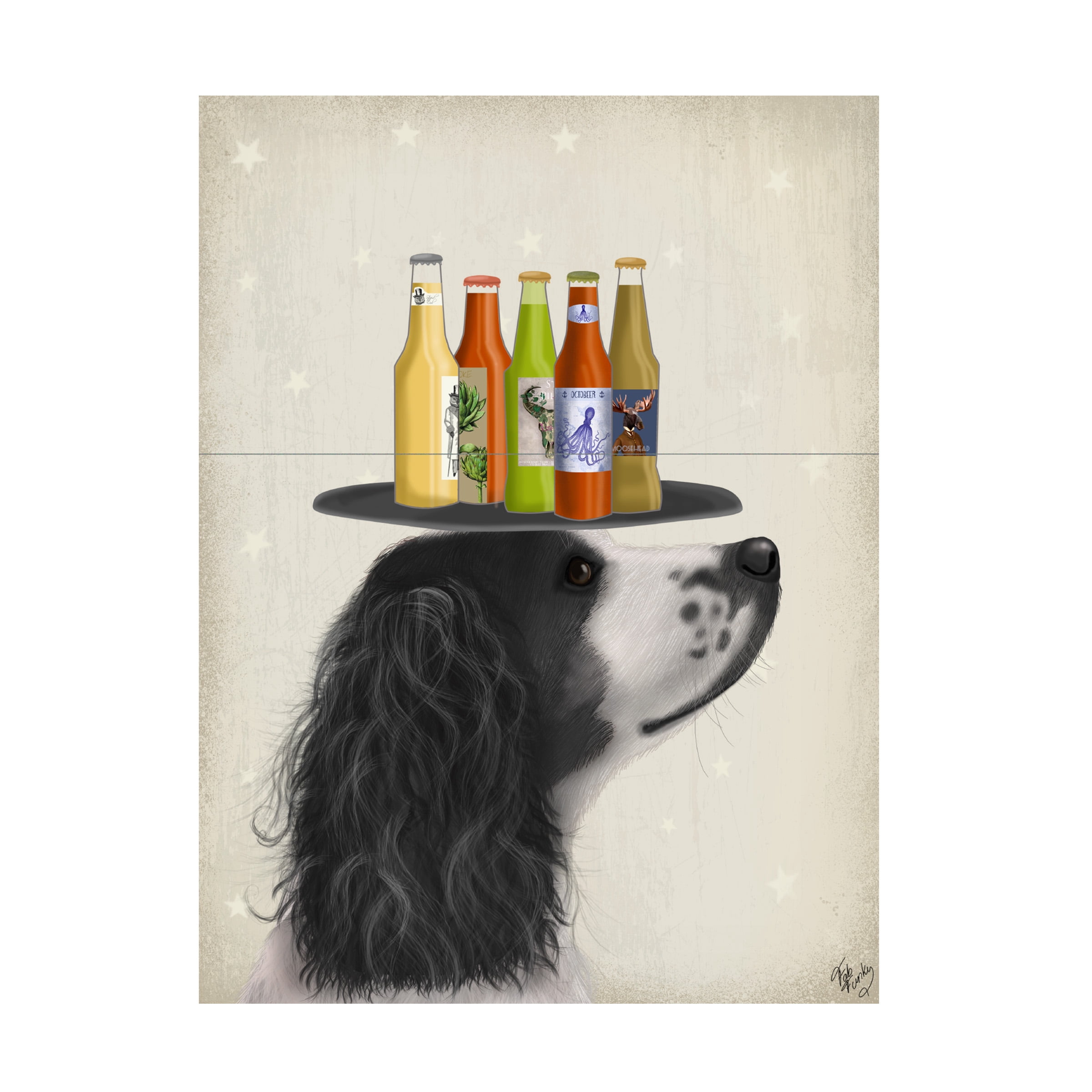 Fab Funky 'Springer Spaniel Black White Beer Lover' Canvas Art