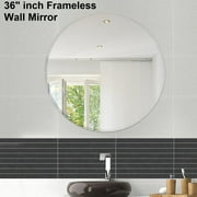Fab Glass and Mirror Frameless Round Beveled Wall Mirror 36 Inch Circle Mirror