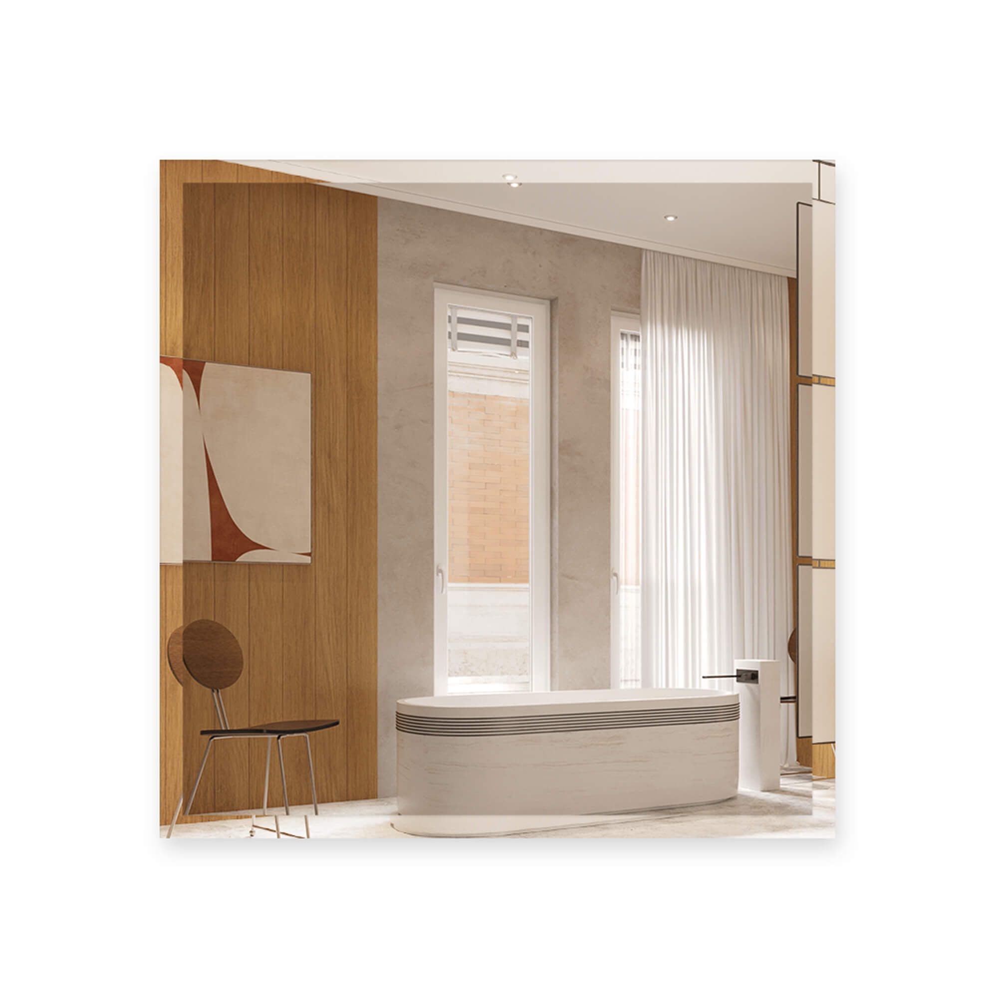 Elegant 36" Square Frameless Beveled Wall Mirror with Shelf