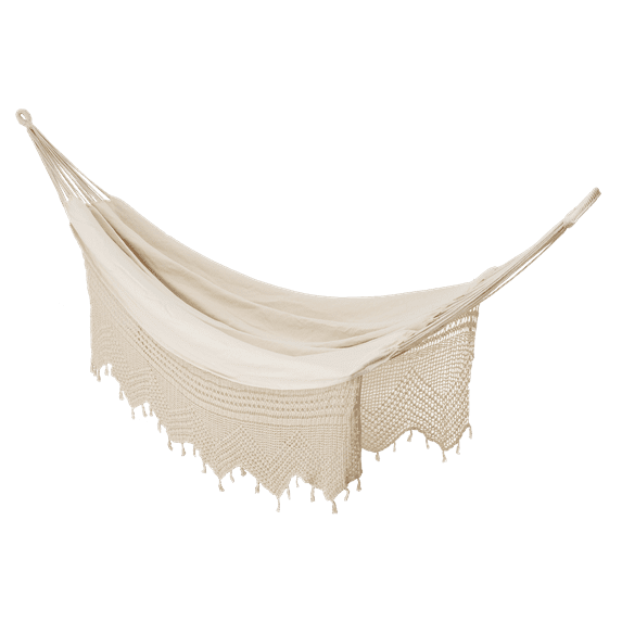 Fab Habitat Camping Lightweight Crochet Cotton Hammock - Monterey - Natural - Handcrafted, 2 Person 400 lbs Capacity, Durable - Balcony, Patio, Backpacking, Travel, Hiking - 13 ft
