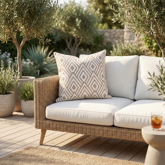 Fab Habitat Indoor/Outdoor Throw Pillow Made from Recycled Polyester Yarn - Double Sided, Stain Resistant, Machine Washable - Modern - Patio, Deck, Porch, Living Room - Nakano Beige/White (20" x 20")