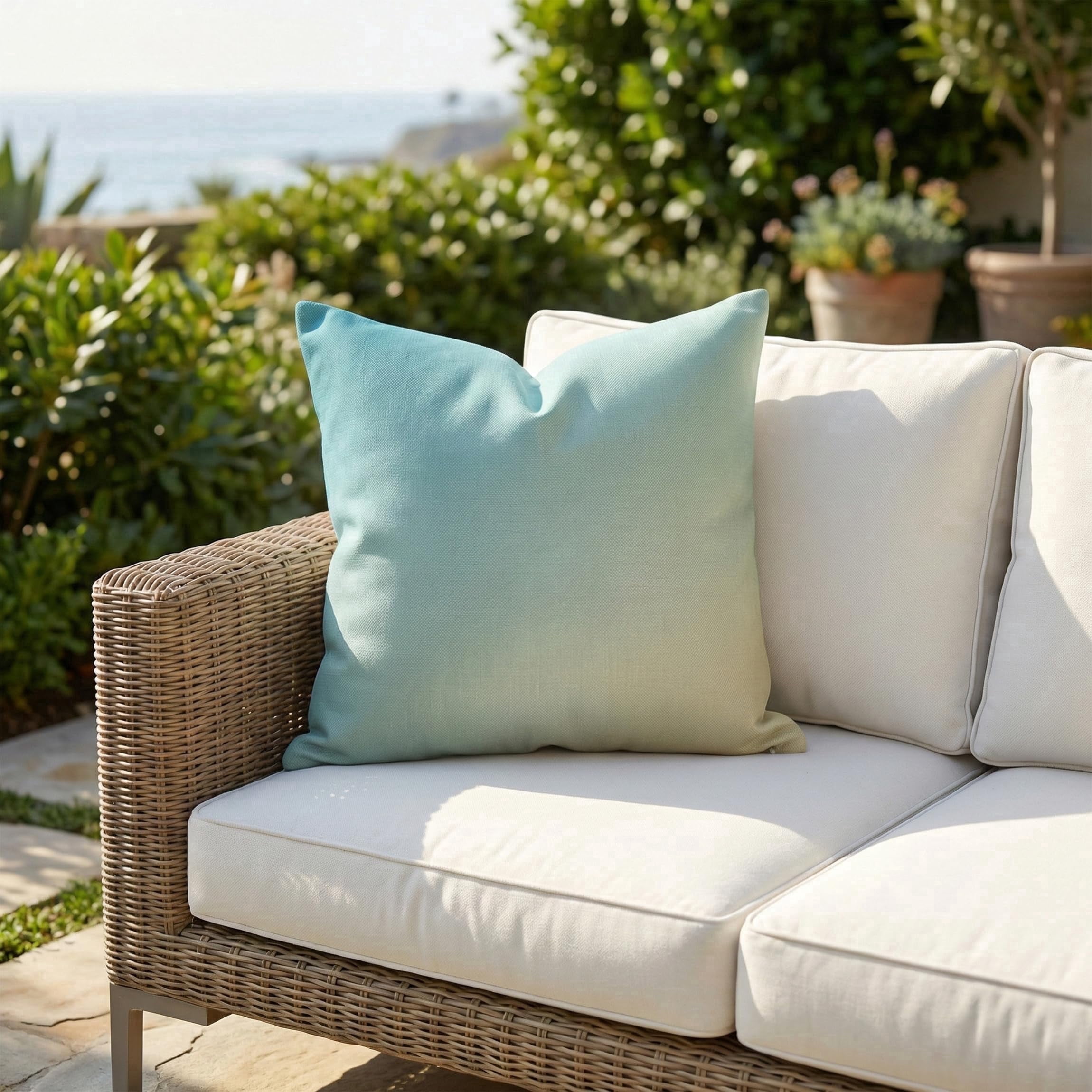 Fab Habitat Indoor/Outdoor Throw Pillow Made from Recycled Polyester Yarn - Double Sided, Stain Resistant, Machine Washable - Ombre - Patio, Deck, Porch, Living Room - Big Sur Aqua (20" x 20")