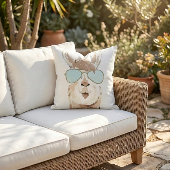 Fab Habitat Indoor/Outdoor Throw Pillow Made from Recycled Polyester Yarn - Stain Resistant, Machine Washable, Insert Included - Patio, Deck, Porch, Living Room - Watercolor Llama Multi (20" x 20")