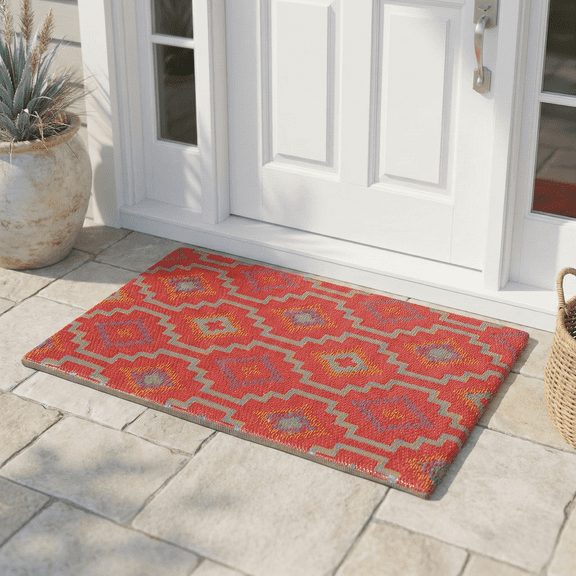 Fab Habitat Striped Non Slip Doormat - Durable, Thin - Recycled Plastic - Entryway, Front Door, Porch, Patio - Lhasa - Orange & Violet (24" x 36" Non-Slip)