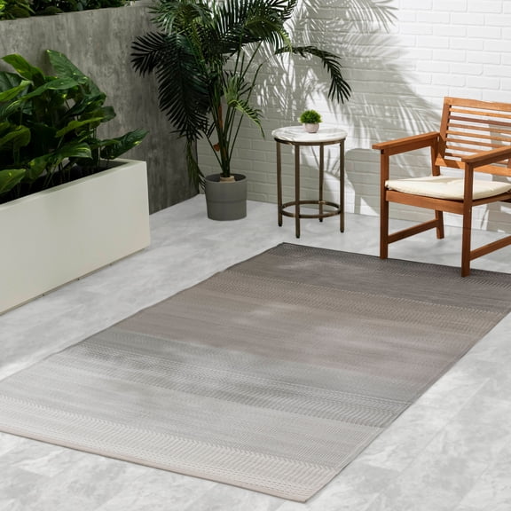 Fab Habitat Neutral Ombre Outdoor Rug - Waterproof, Fade Resistant, Crease-Free, Reversible - Premium Recycled Plastic - Patio Porch Balcony Deck - Big Sur Ash - 8x10 ft
