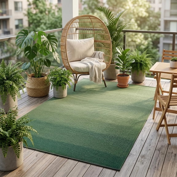 Fab Habitat Ombre Outdoor Rug - Waterproof, Fade Resistant, Crease-Free - Premium Recycled Plastic - Striped - Patio, Porch, Deck, Balcony - Big Sur - Green - 4 x 6 ft