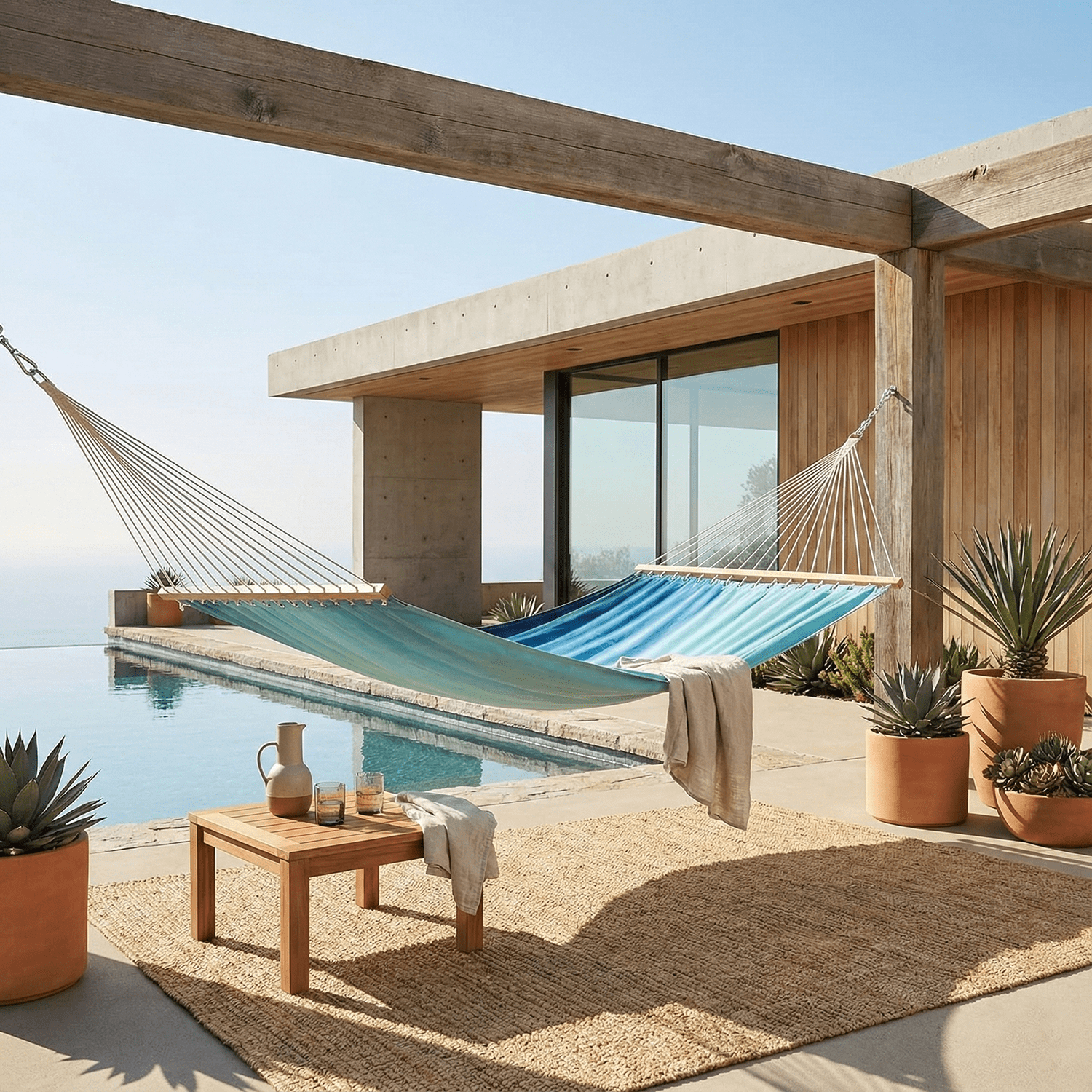 Fab Habitat Ombre Recycled Polyester Hammock - Big Sur - Teal - Indoor/Outdoor, Quick Dry, 2 Person 460 lbs Capacity - Patio, Poolside, Backyard, Garden, Beach, Balcony - 12-14 ft Adjustable