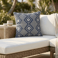thumbnail image 1 of Fab Habitat Outdoor Premium Recycled Plastic Pillow - Waterproof, Fade Resistant - Boho Geometric Diamond - Patio, Porch, Deck, Balcony - Rabat - Blue & Cream - 16.5" x 16.5", 1 of 8
