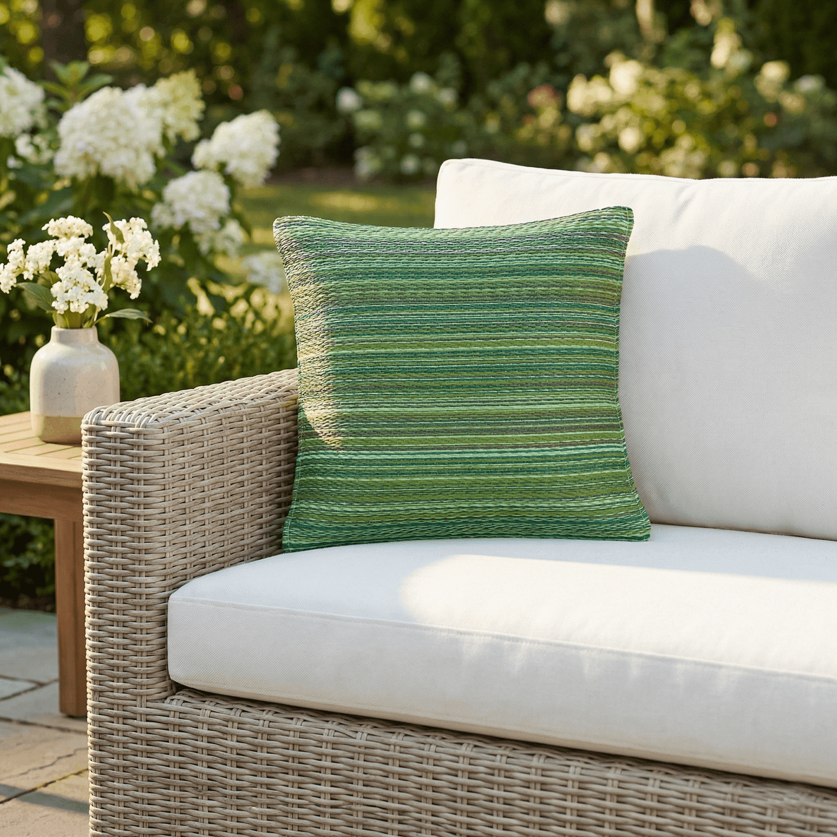 Fab Habitat Outdoor Premium Recycled Plastic Pillow - Waterproof, Fade Resistant - Striped - Patio, Porch, Deck, Balcony - Cancun - Green - 16.5" x 16.5"