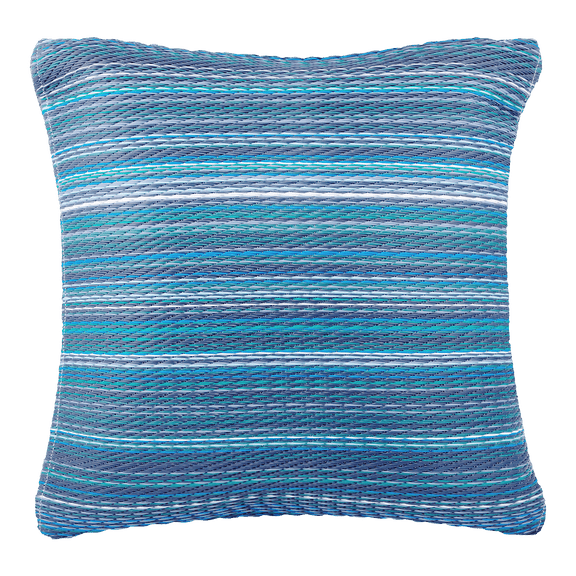 Fab Habitat Outdoor Premium Recycled Plastic Pillow - Waterproof, Fade Resistant - Striped - Patio, Porch, Deck, Balcony - Cancun - Indigo - 16.5" x 16.5"