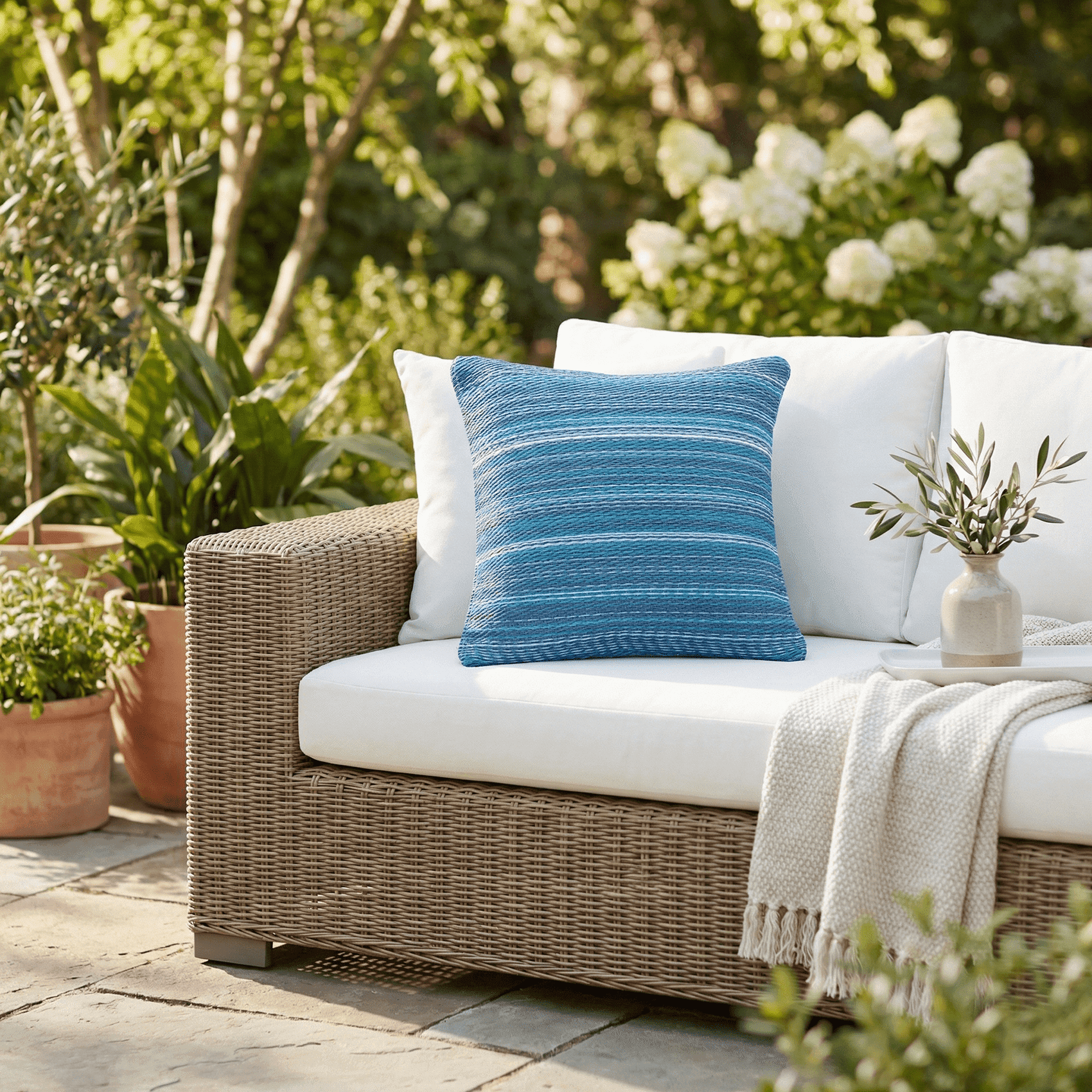 Fab Habitat Outdoor Premium Recycled Plastic Pillow - Waterproof, Fade Resistant - Striped - Patio, Porch, Deck, Balcony - Cancun - Indigo - 20" x 20"