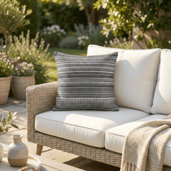 Fab Habitat Outdoor Premium Recycled Plastic Pillow - Waterproof, Fade Resistant - Striped - Patio, Porch, Deck, Balcony - Cancun - Midnight - 16.5" x 16.5"