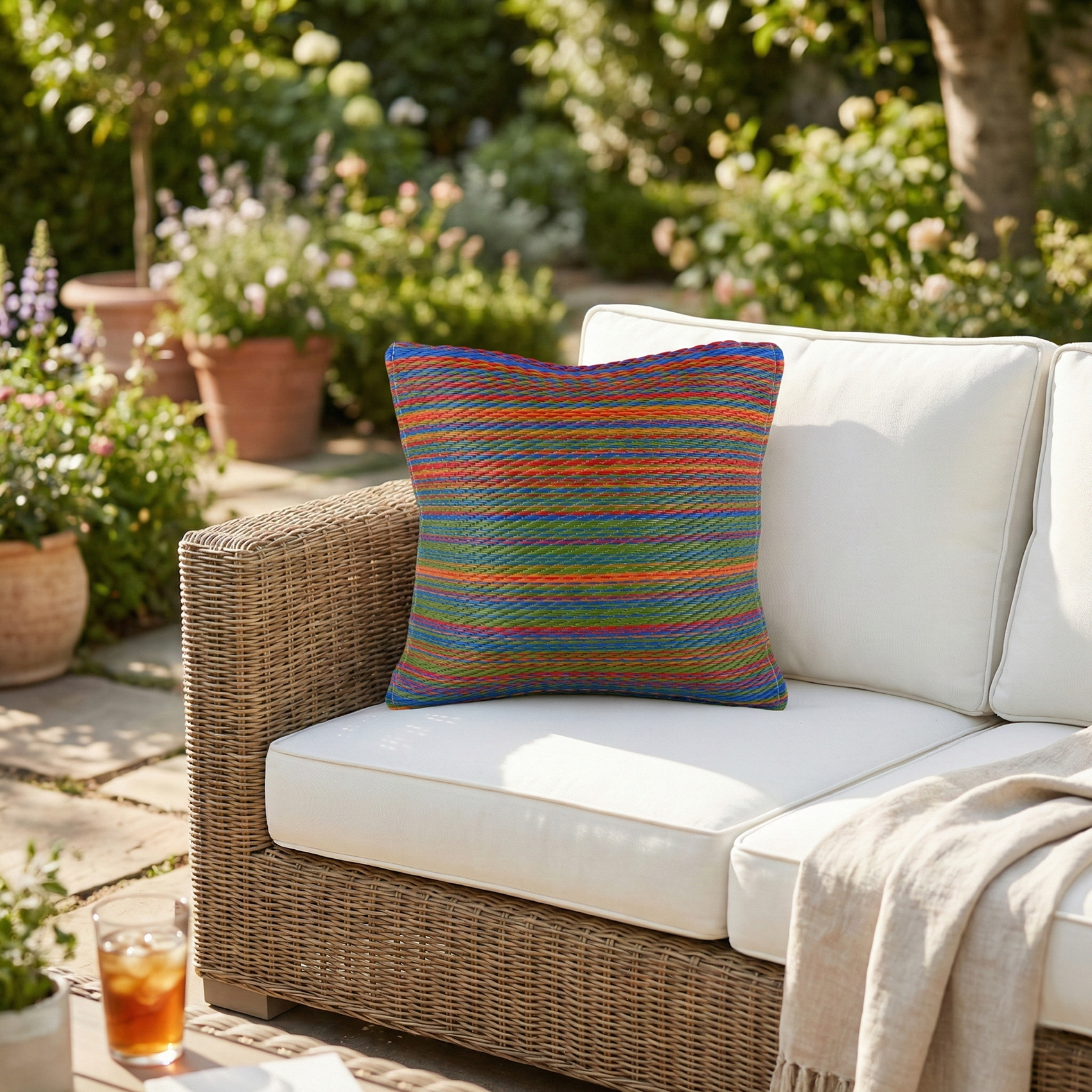 Fab Habitat Outdoor Premium Recycled Plastic Pillow - Waterproof, Fade Resistant - Striped - Patio, Porch, Deck, Balcony - Cancun - Multicolor - 16.5" x 16.5"
