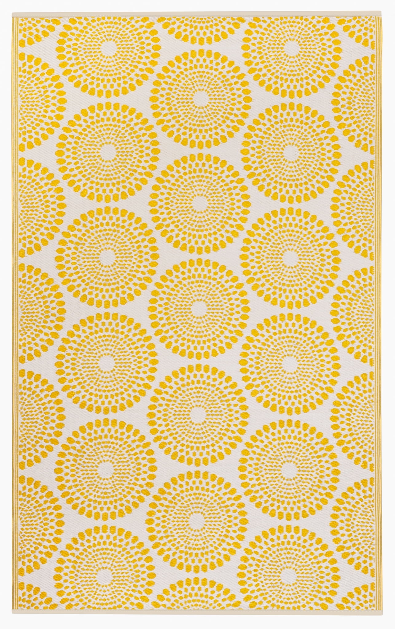 Yellow and White Recycled Plastic Medallion Outdoor Rug 8' x 10'