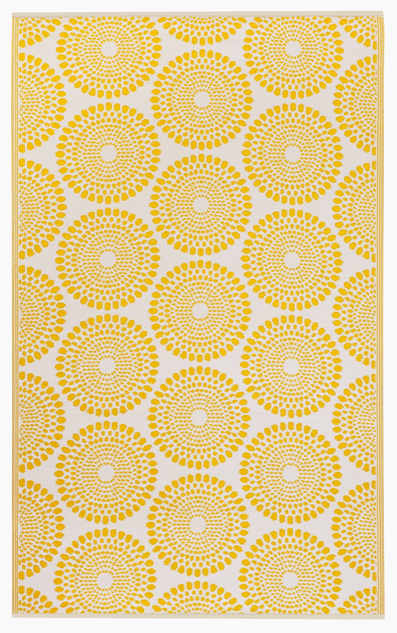 Yellow and White Recycled Plastic Medallion Outdoor Rug 8' x 10'